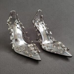 Good American‎ Diamonds Forever Heel in Glass Size 5.5 GAME-WZ4 Silver Crystals